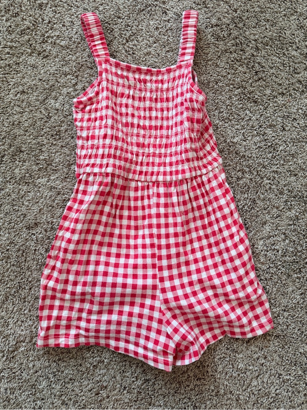 Red Gingham Smocked Romper - Kids Bottoms